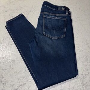 AE Jegging 14long 14L dark blue mildly distressed slim fit skinny leg mid-rise
